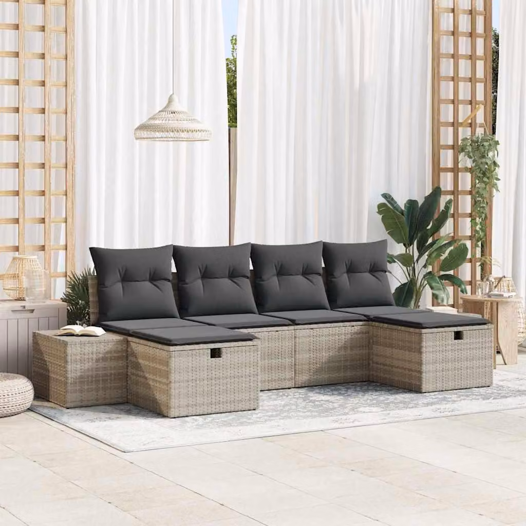 Maison Exclusive - Set da giardino composto da 6 pezzi, divano in rattan sintetico color grigio chiaro