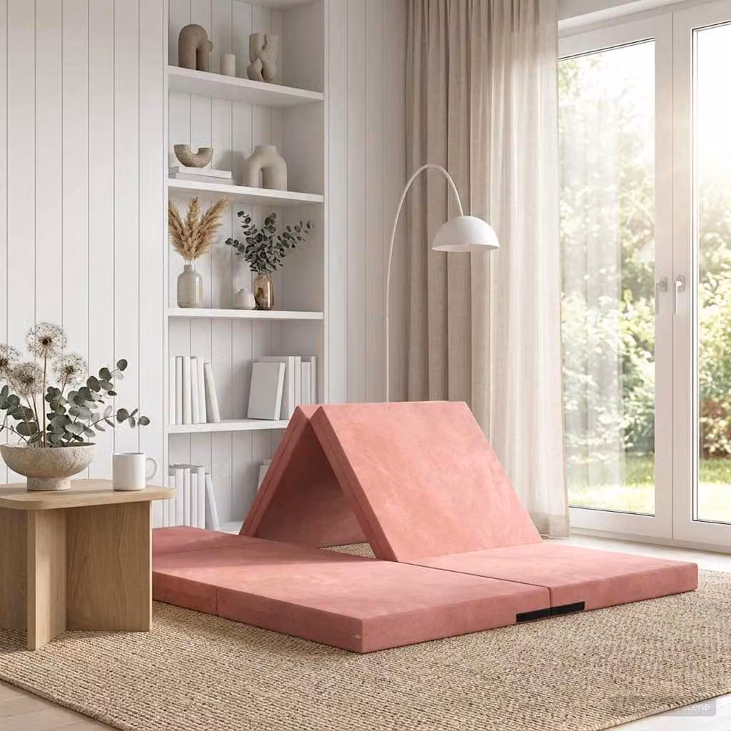 vidaXL Divano Letto Pieghevole in Velluto Rosa L: 140 cm, P: 67 cm, H: 15 cm
