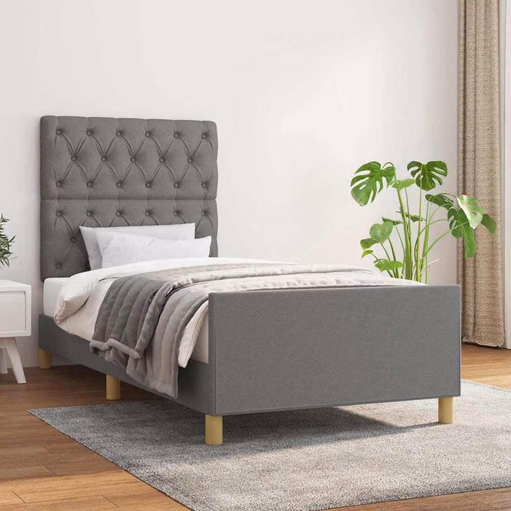 vidaXL Giroletto senza Materasso in Legno di Larice e Tessuto Grigio L: 80 cm, P: 200 cm, H: 83 cm
