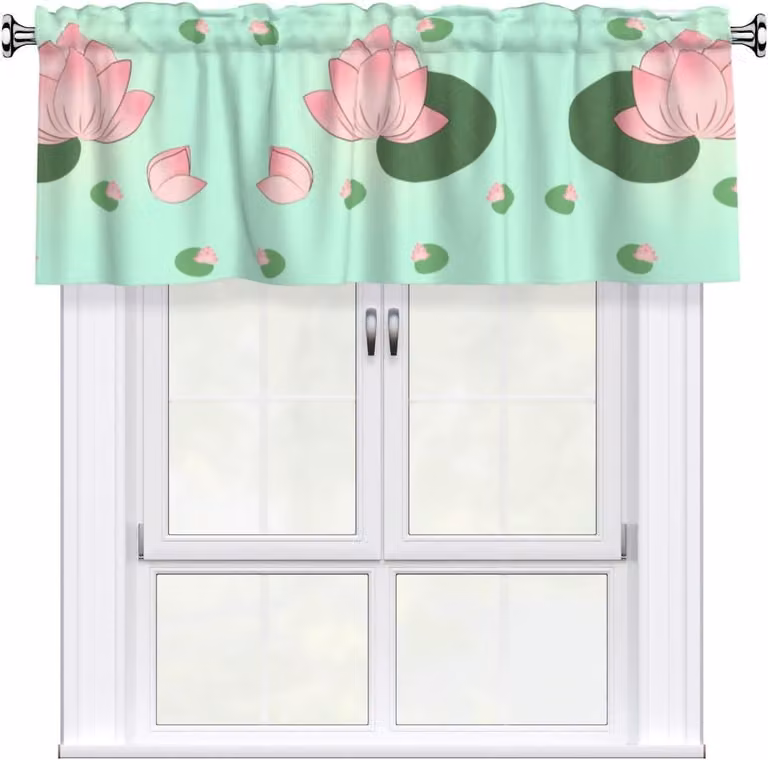 Tenda a balze decorata con motivi di fiori di loto, dimensioni 137,2 x 45,7 cm, facile da installare, ideale per decorare finestre in cucine, camere da letto e altri ambienti