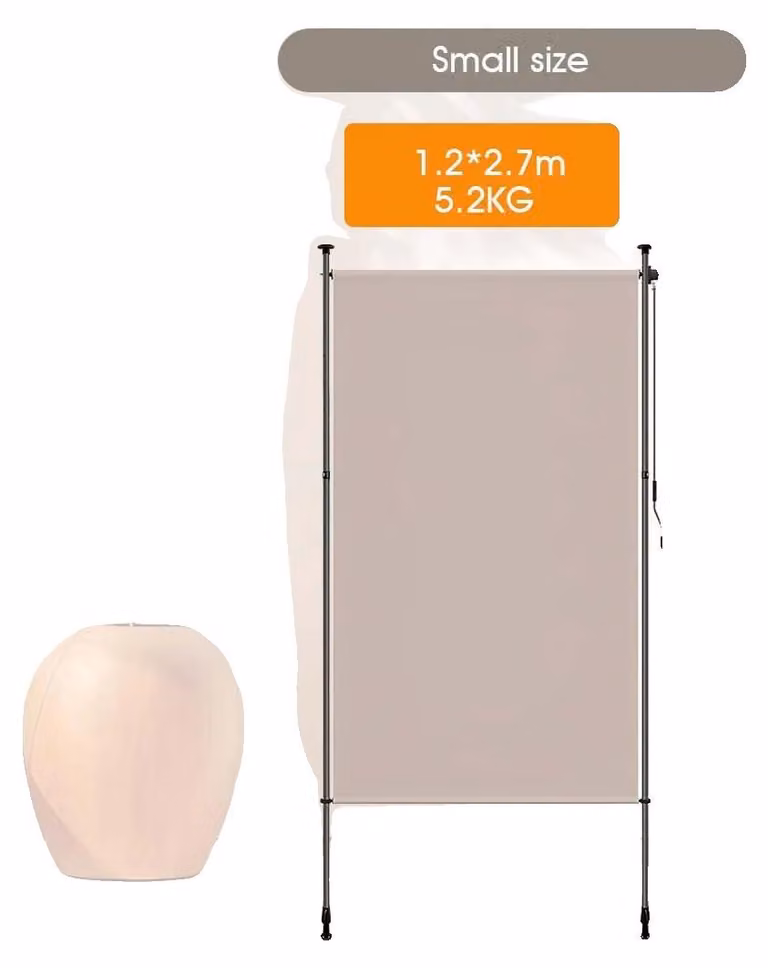 Tenda da sole verticale da esterno, azionamento manuale, regolabile in altezza, color kaki, 1,2 m x 2,7 m