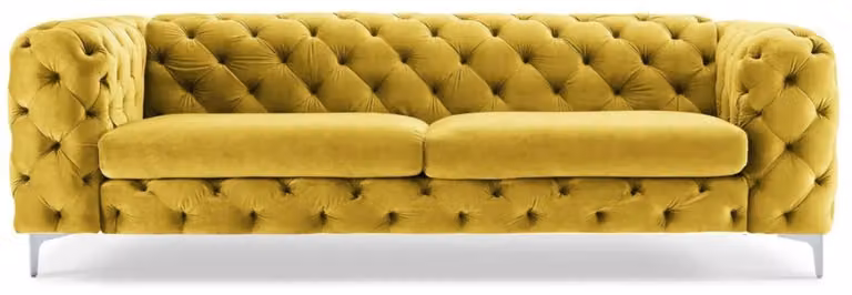 Dreisitzer Gelb Chesterfield Sofa Luxus Möbel Textil Stoff Wohnzimmer Modern