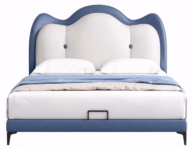 Letto per bambini bianco e blu, trasformabile in letto per adolescenti, in pelle, adatto a bambine e bambini