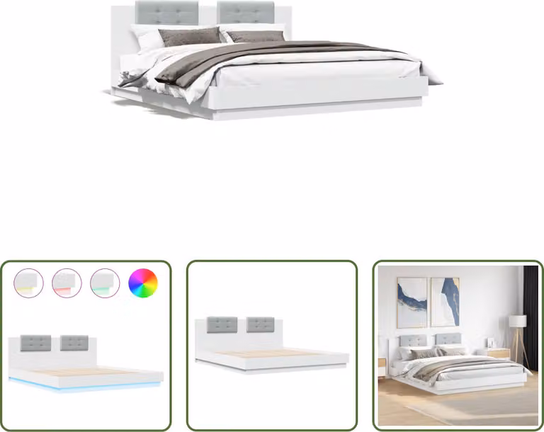 The Living Store Giroletto con testiera e luci LED bianco 200x200 cm