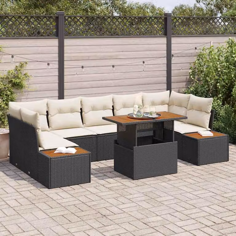 Maison Exclusive - Set da giardino composto da 8 pezzi, divano in rattan sintetico nero
