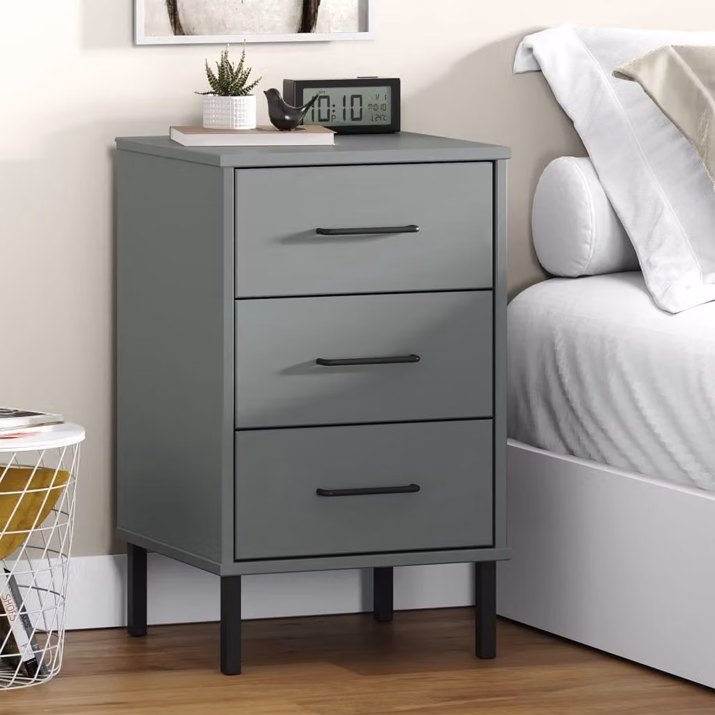 Comodino in stile industriale vidaXL OSLO in legno di pino massello e metallo, Grigio