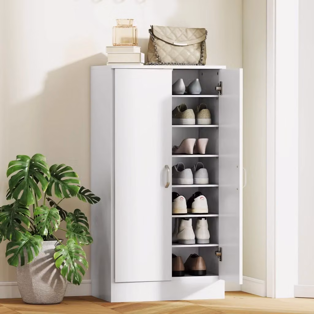 Scarpiera moderna Giordanoshop in legno bianco con ante a battente e ripiani interni L/P/H: 55 x 35 x 108 cm – 2