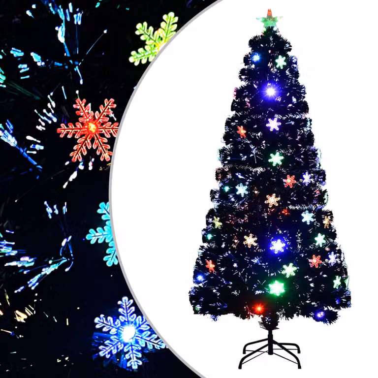 The Living Store Albero di Natale con fiocchi di neve a LED nero 150 cm in fibra ottica