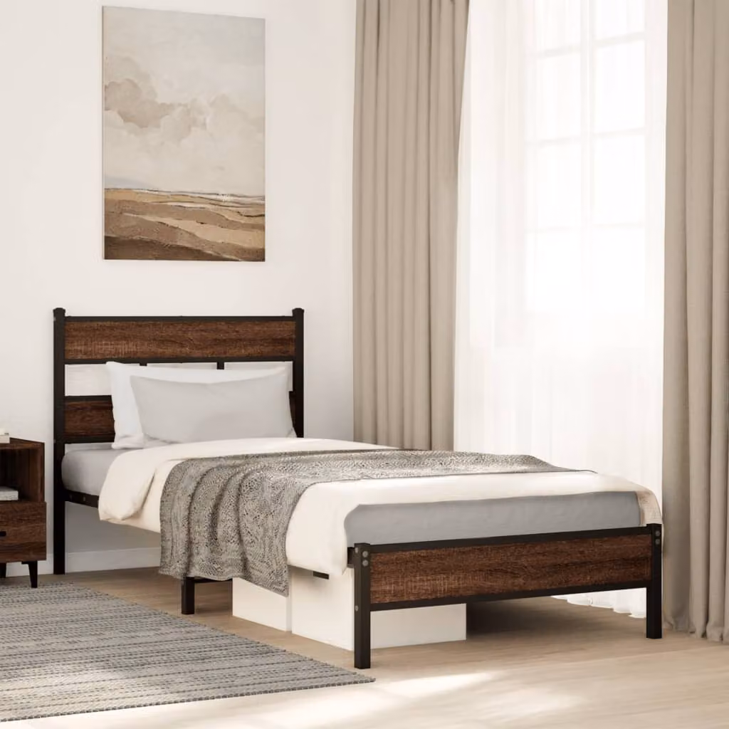 vidaXL Giroletto senza Materasso in Rovere Marrone con Struttura in Metallo L: 196 cm, P: 80 cm, H: 91,5 cm