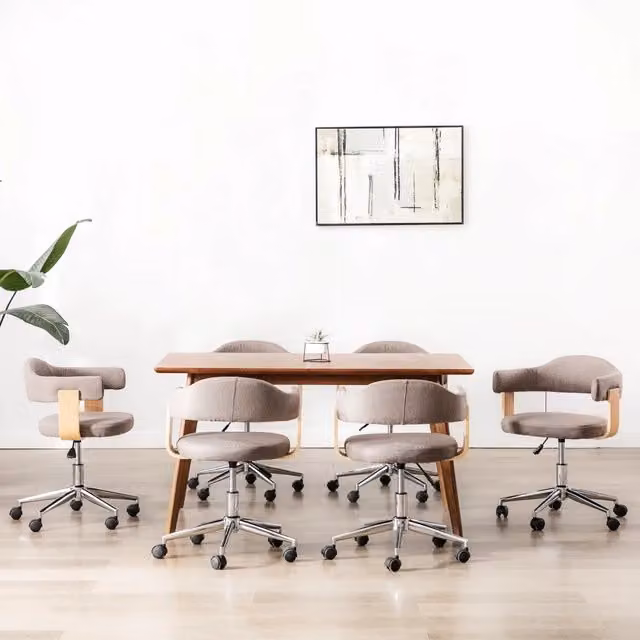 Set di 6 sedie da pranzo girevoli vidaXL in tessuto e legno, colore grigio talpa, design moderno con ruote per soggiorno e ufficio