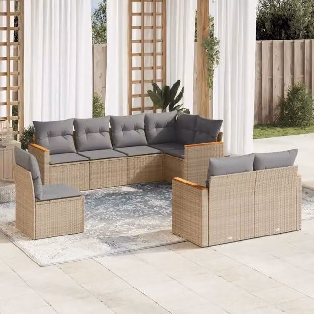 Set Divano da Giardino 8 pz con Cuscini Beige in Polyrattan 3258566