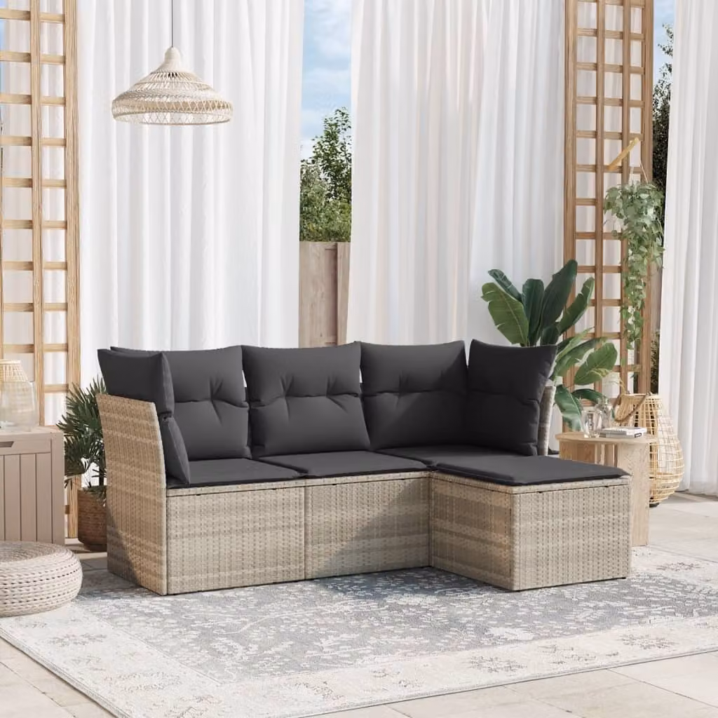 Maison Exclusive - Set Divano da Giardino 4pz con Cuscini Grigio Chiaro Polyrattan