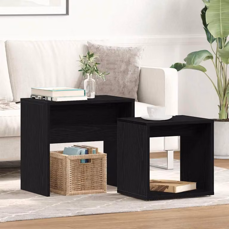Set di 2 tavolini da salotto vidaXL in legno multistrato, colore nero e rovere, design moderno e quadrato