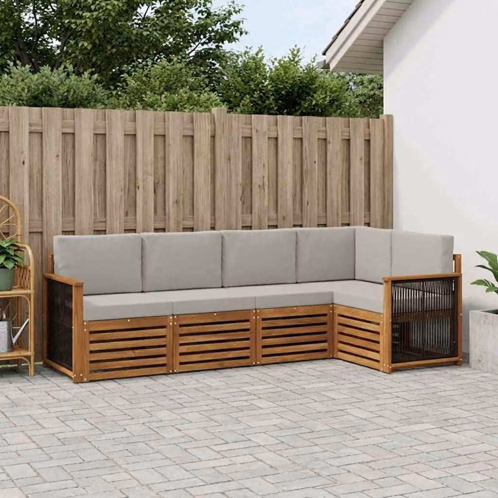 Set di divani da esterno vidaXL 4 pz in legno di acacia con cuscini, modello a L moderno, beige e grigio