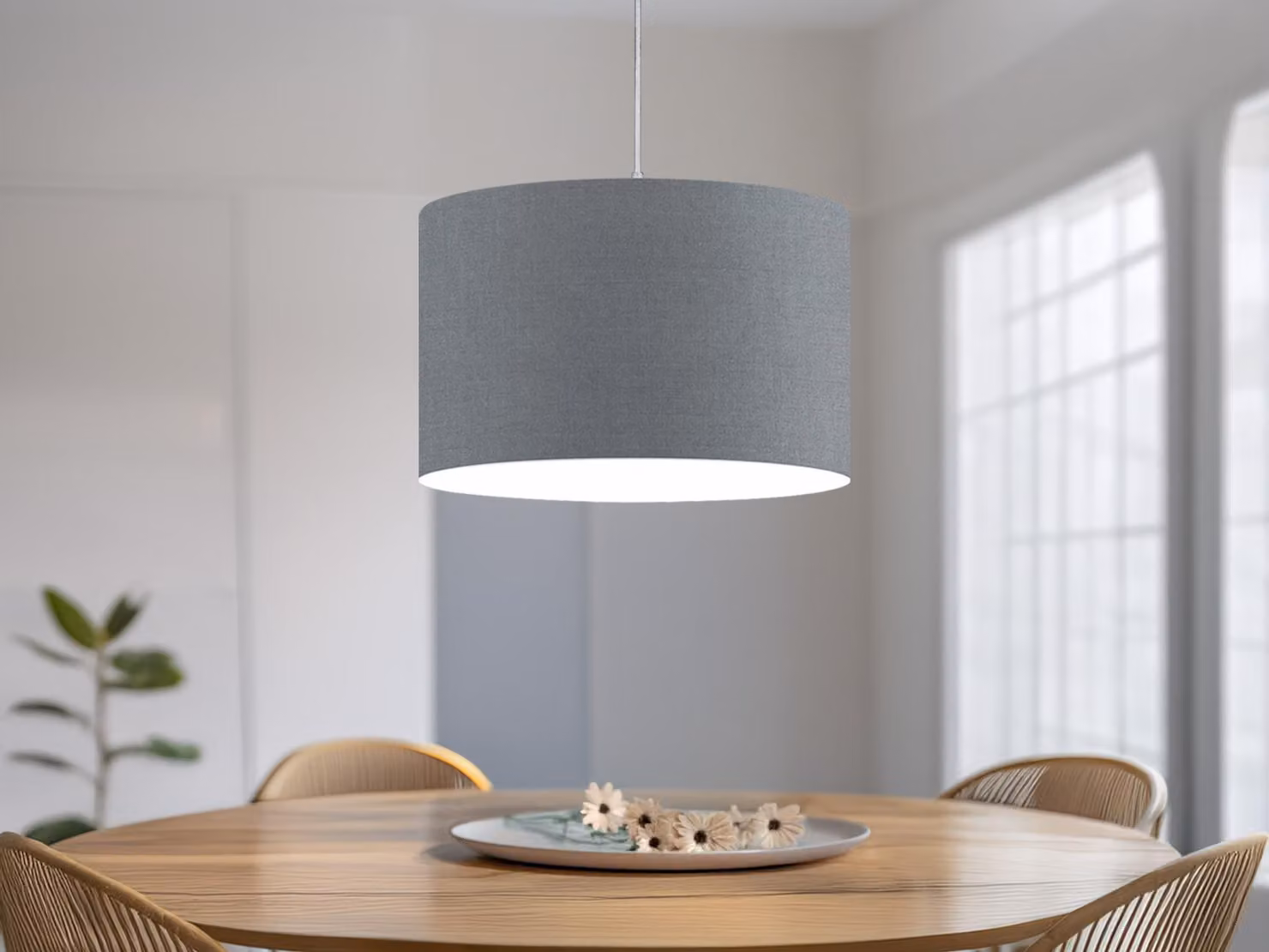Lampada a sospensione LED rotonda Ø 40 cm con paralume in tessuto grigio, lampade da soggiorno a sospensione