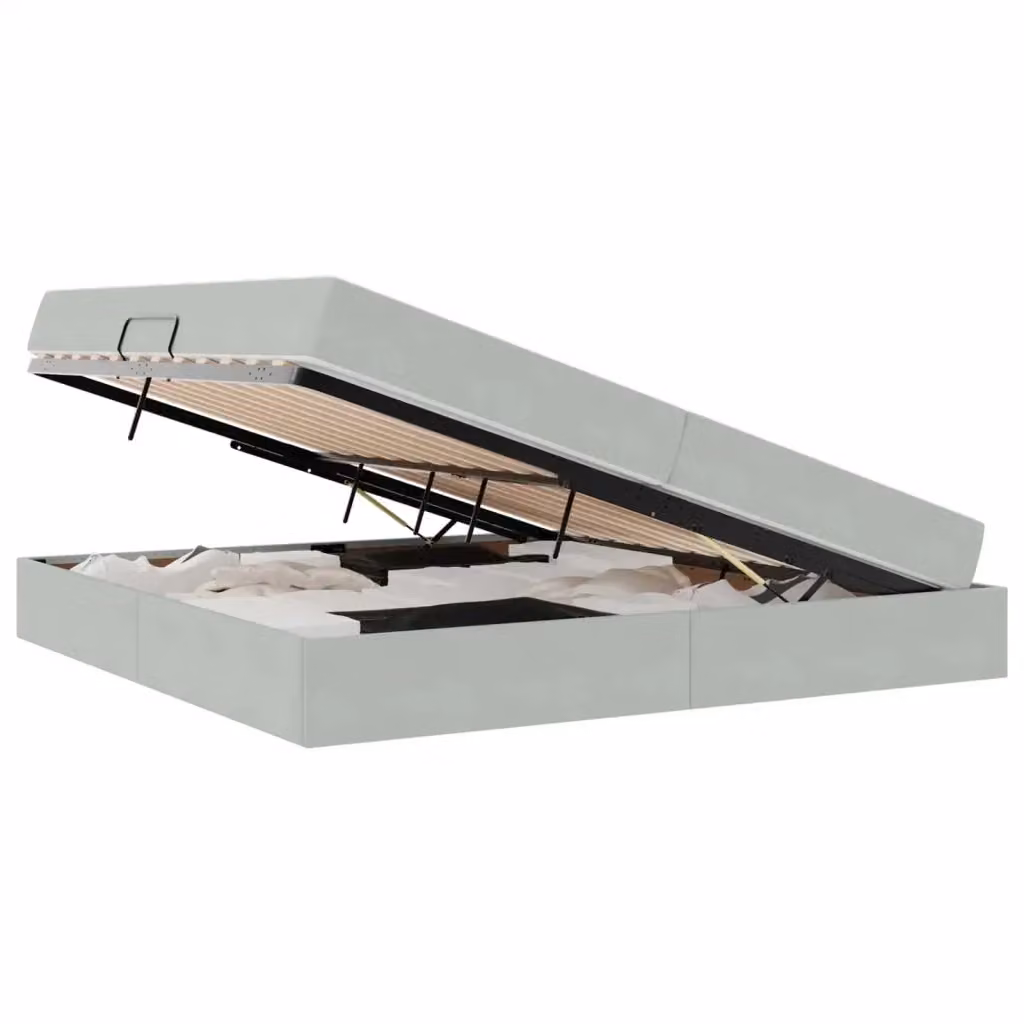 Letto con contenitore e materasso ibrido vidaXL in tessuto grigio L/P/H: 200 x 200 x 43,5 cm – 2