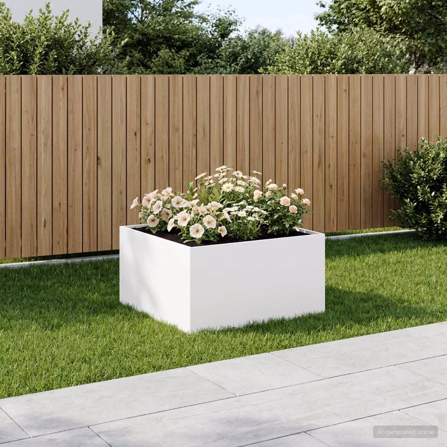 Vaso da giardino vidaXL in metallo bianco L: 60 cm, P: 60 cm, H: 40 cm