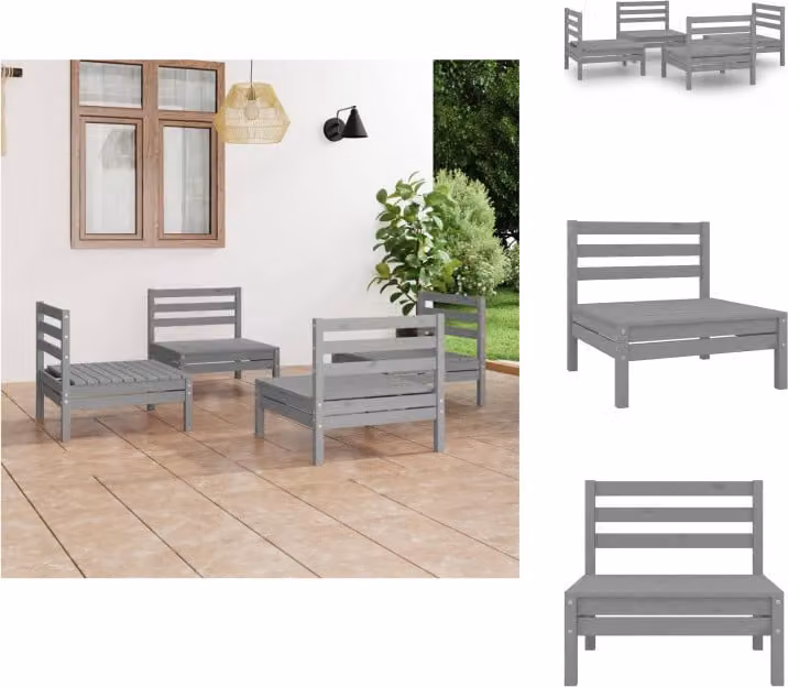 vidaXL set salotto da giardino 4 pezzi in legno di pino massiccio grigio - Set di mobili da giardino