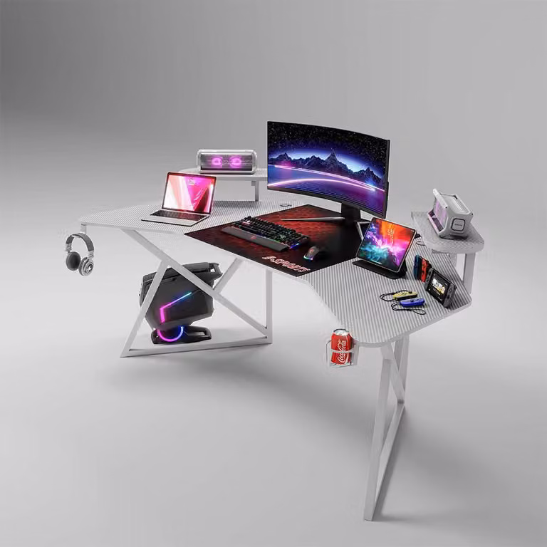 Scrivania da gaming 180x70x74 cm, scrivania alta, grande tavolo da gaming, tavolo per computer, scrivania per PC, bianco【D3990-180B】