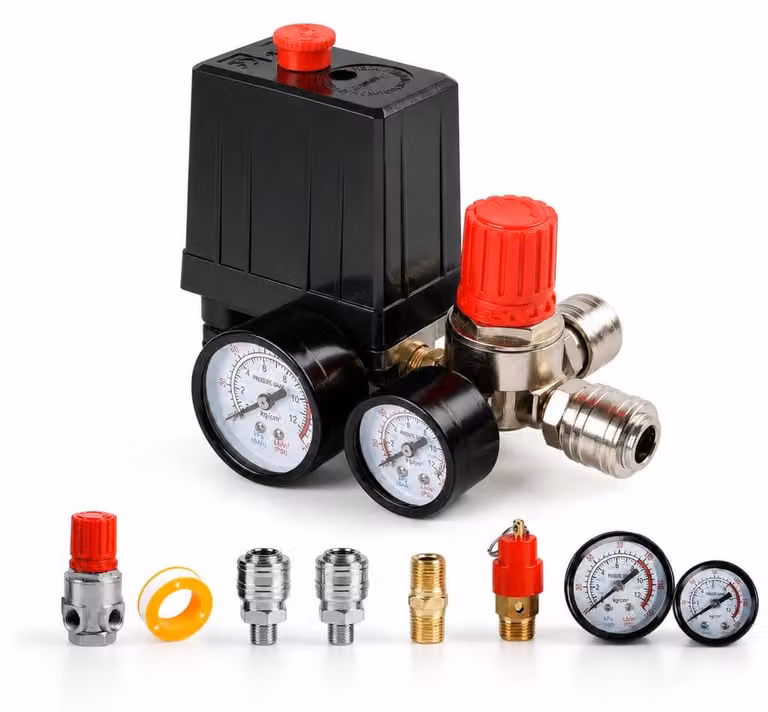 Kit di ricambi per compressore d'aria, 220 V, completo di pressostato e manometri