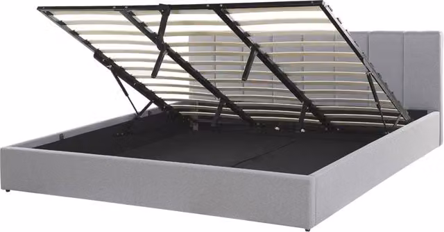 Letto contenitore Rivestimento in tessuto grigio chiaro 180 x 200 cm con testiera a doghe