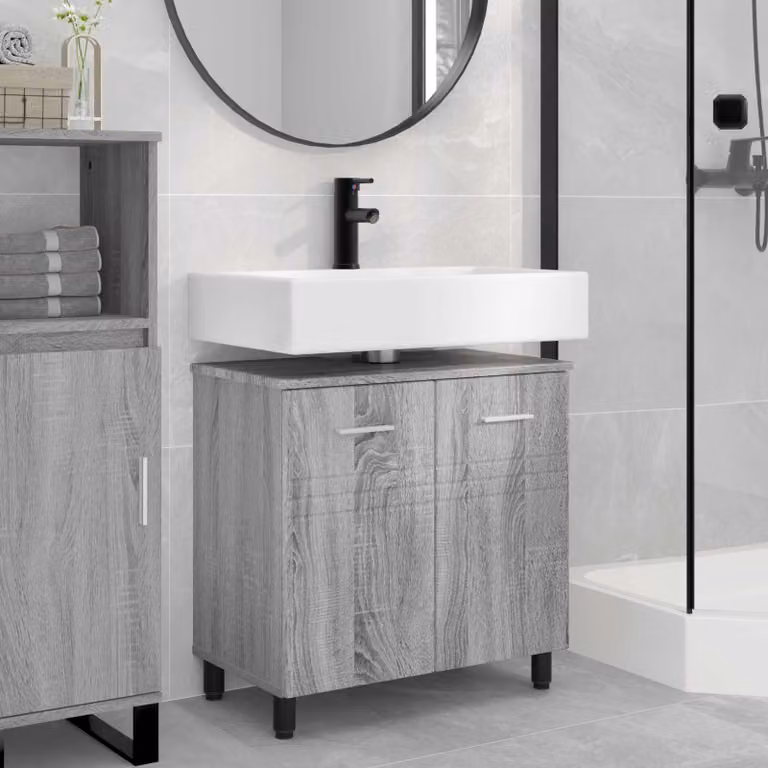 Mobiletto da bagno moderno vidaXL in MDF grigio opaco con ante a battente e ripiani interni L/P/H: 60 x 35 x 60 cm