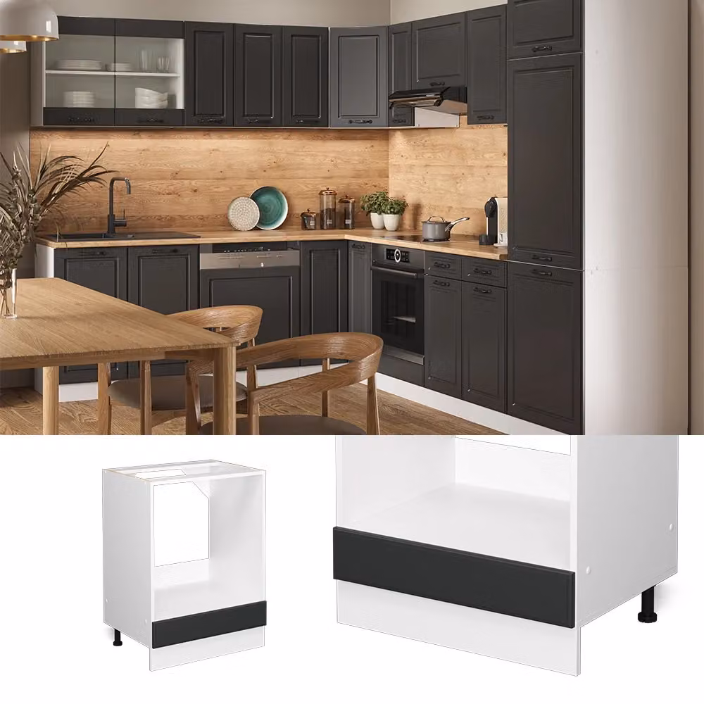 Mobile per forno da incasso Vicco R-Line Antracite e Bianco con piano in marmo, L: 60 cm – 2