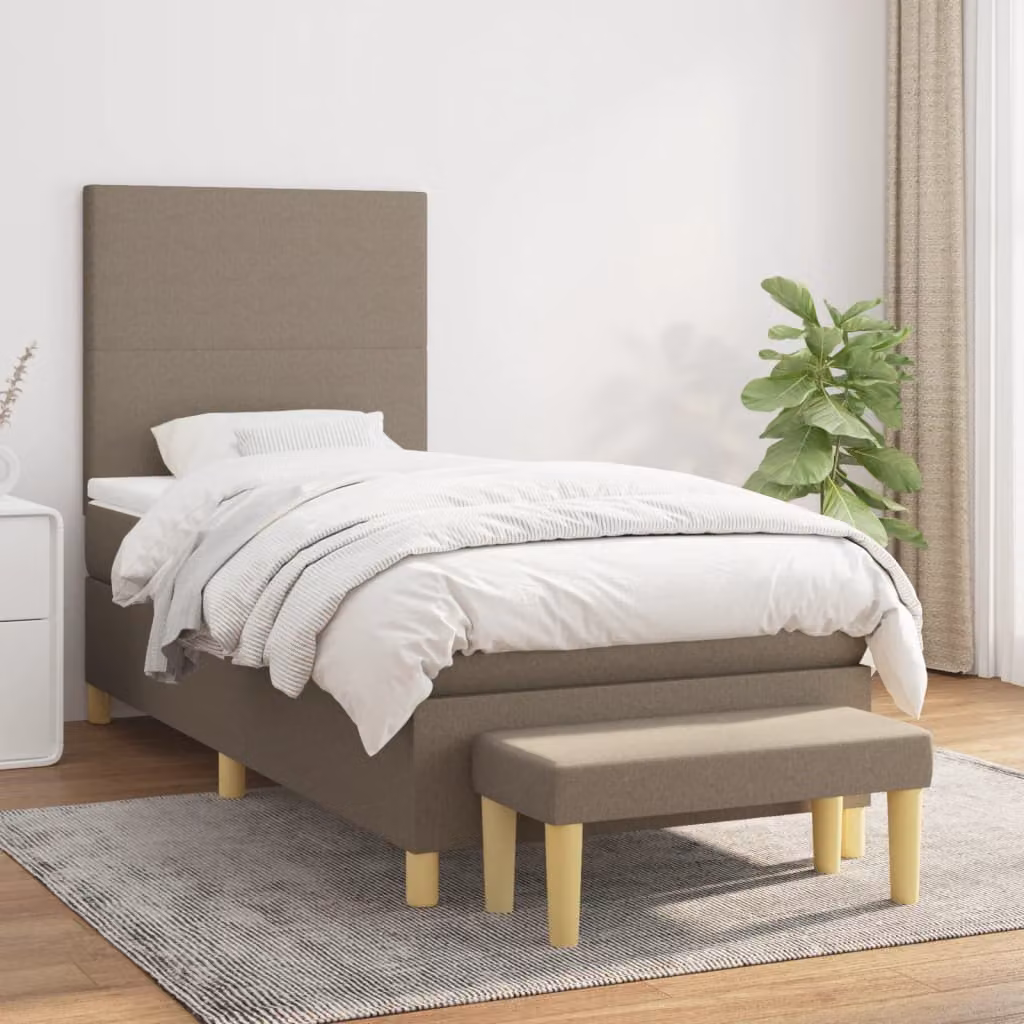 vidaXL Giroletto a Molle con Materasso Ibrido in Tessuto Tortora, L/P/H: 90 x 200 x 128 cm – 1