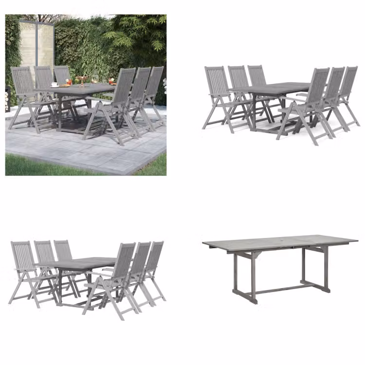 vidaXL Set da pranzo da giardino 7 pezzi in legno massiccio di acacia - Set da pranzo da giardino - Set da pranzo in legno - Set da pranzo in legno massiccio