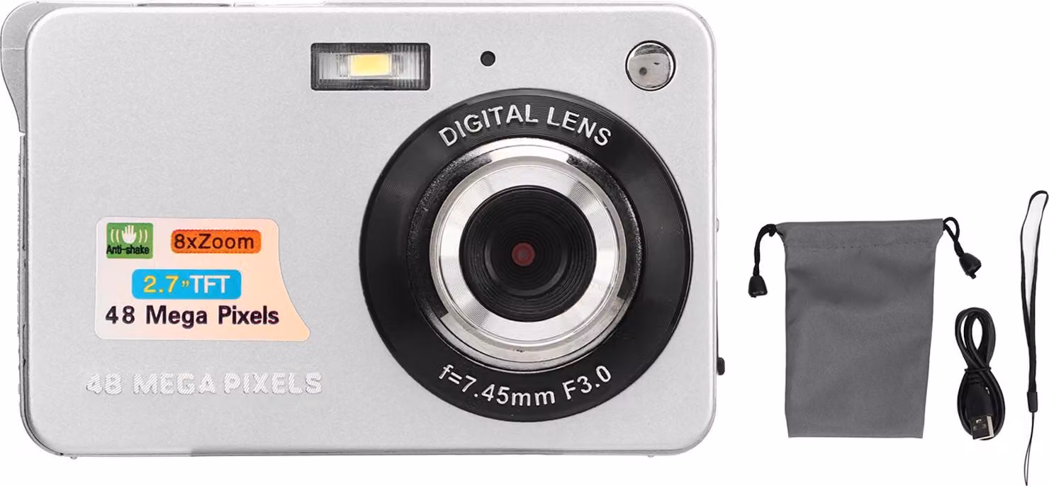 fotocamera digitale 4K 48MP Display LCD da 2,7 pollici Zoom 8x Anti Shake Vlogging per fotografia Scatti continui Argento