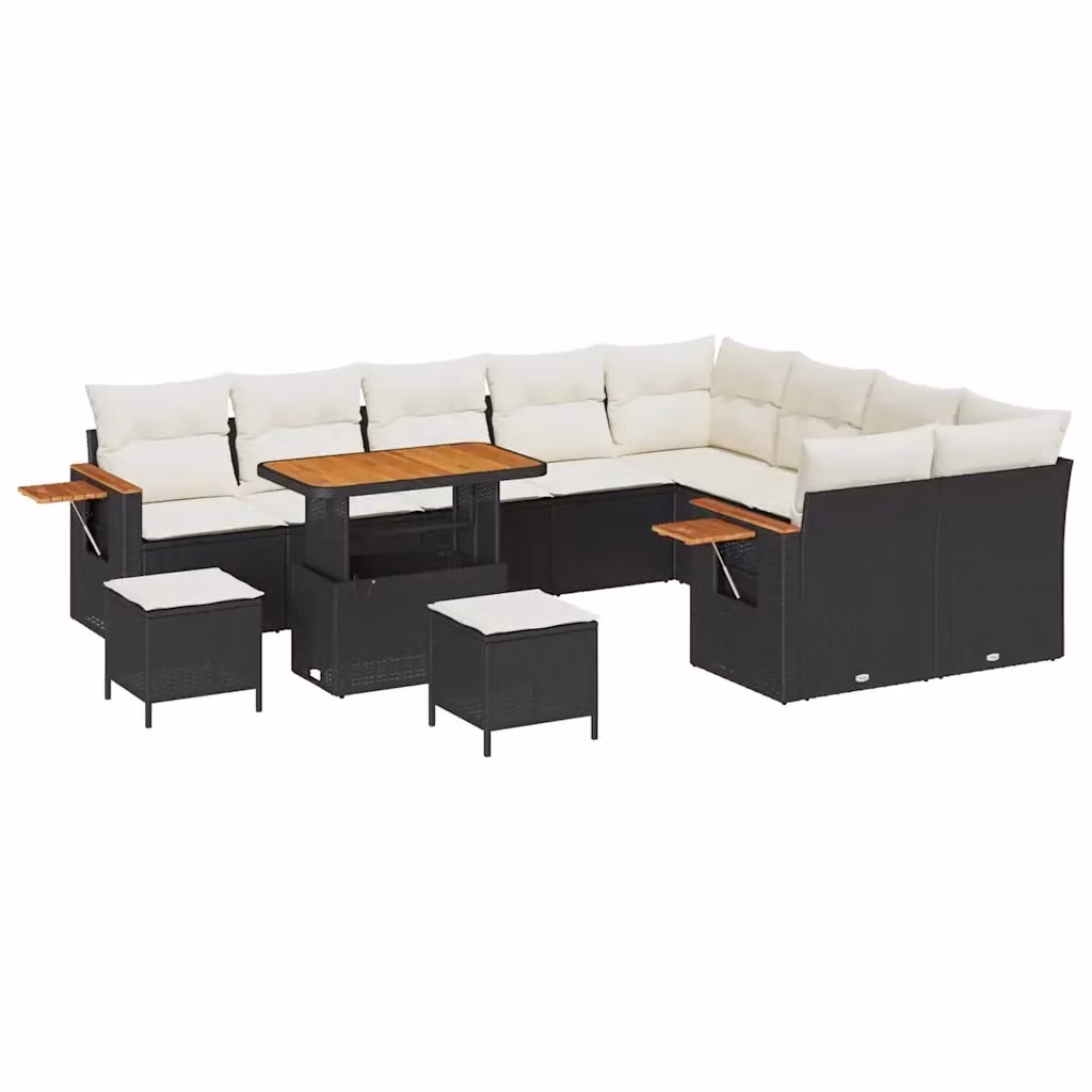 Set Divano da Giardino vidaXL a Forma a U con 13 Pezzi, Nero e Beige – 2