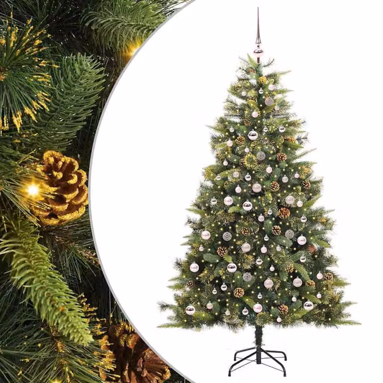 Albero di Natale artificiale pieghevole con pigne, altezza 210 cm