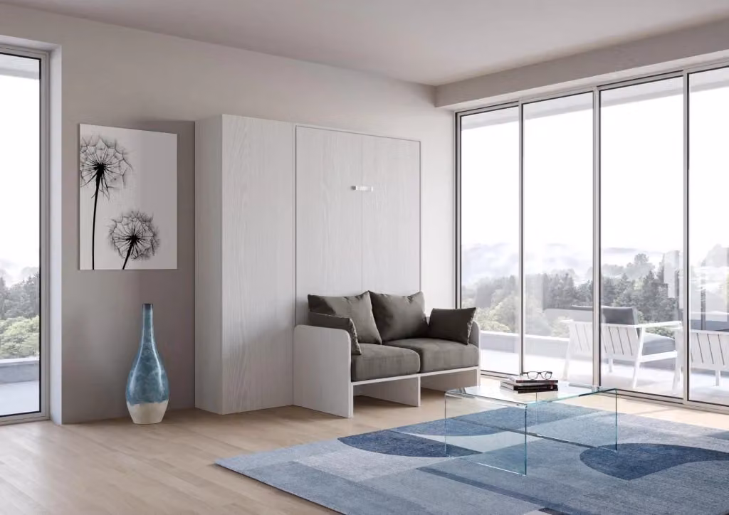 Letto a scomparsa salvaspazio con divano Kentaro GIORDANOSHOP, colore bianco, H 210 cm, misura materasso 120 x 190 cm – 2