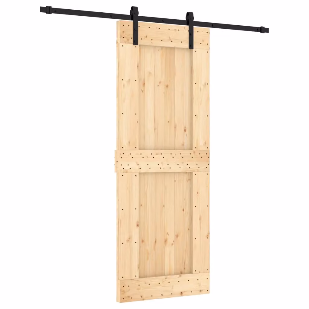 Porta scorrevole moderna vidaXL in legno e acciaio, colore naturale e nero, L: 80 cm, H: 210 cm – 2