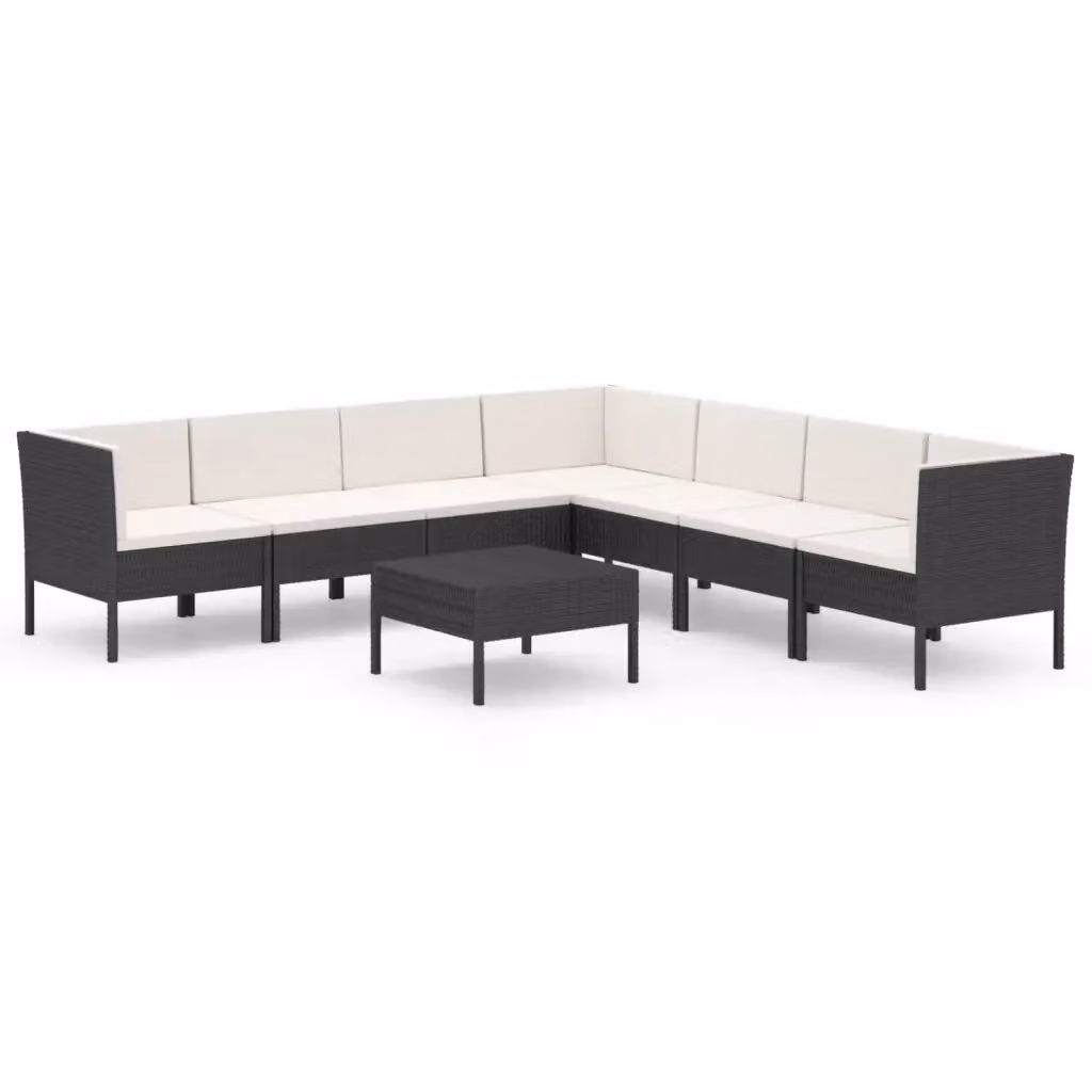 Set di Divani da Giardino a L vidaXL con Cuscini e Ottoman, 8 Pezzi, Nero e Bianco – 2
