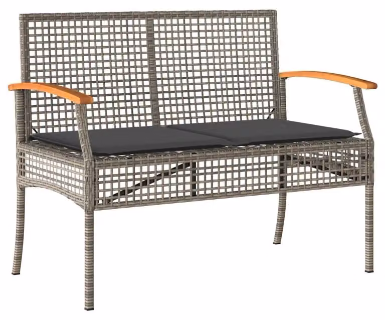 Panca da giardino grigia in rattan sintetico con cuscino confortevole