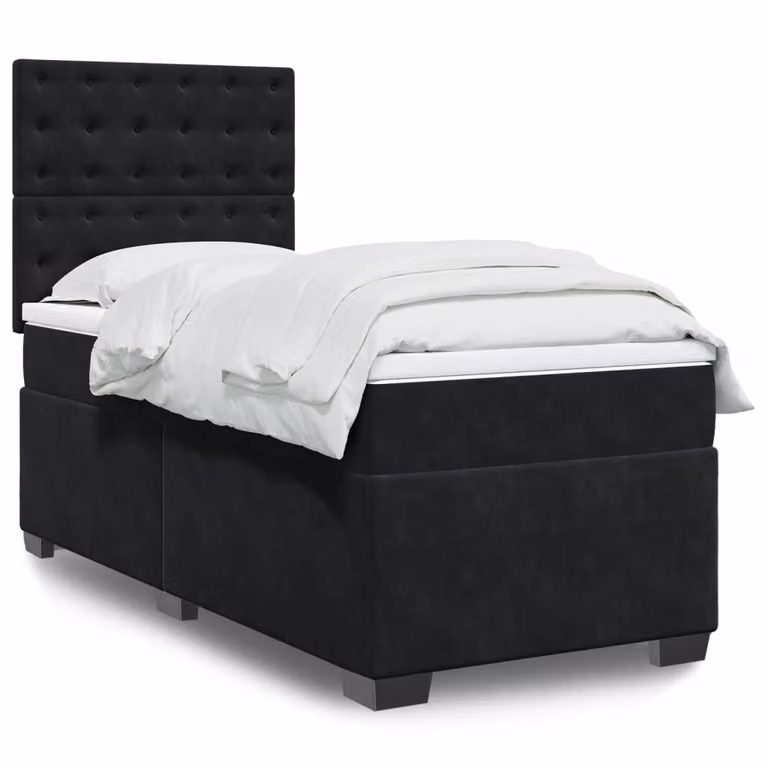 vidaXL Giroletto a Molle con Materasso in Velluto Nero L/P/H: 100 x 200 cm