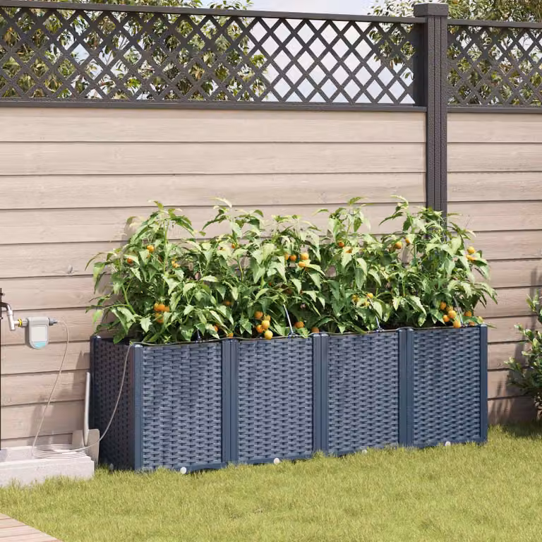Set di 4 vasi da giardino vidaXL in plastica grigi, L: 160 cm, P: 40 cm, H: 52 cm