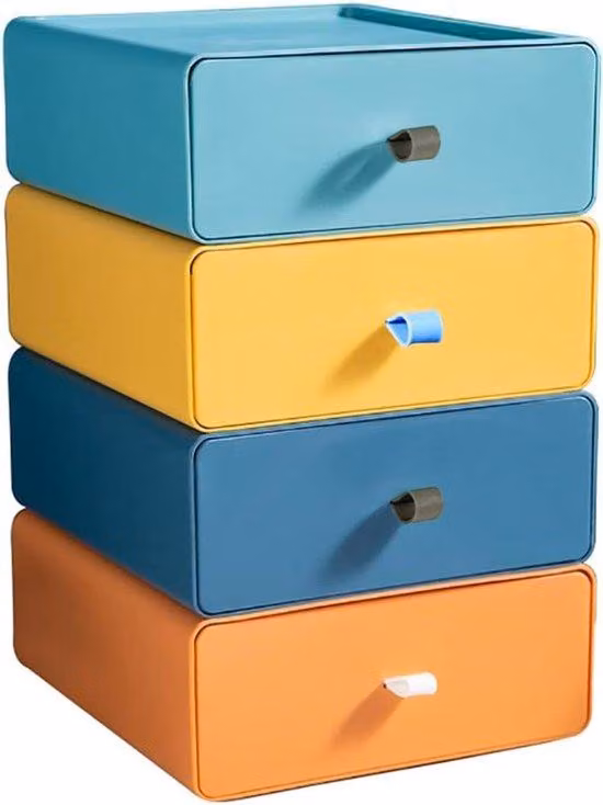 Cassettiere da scrivania in plastica, impilabili, per ufficio, set da 4 pezzi