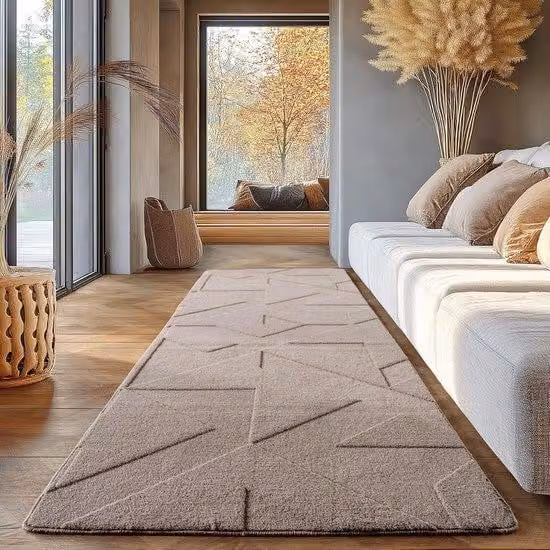 Tappeto geometrico per soggiorno – Design lavabile – 80 x 250 cm – Beige