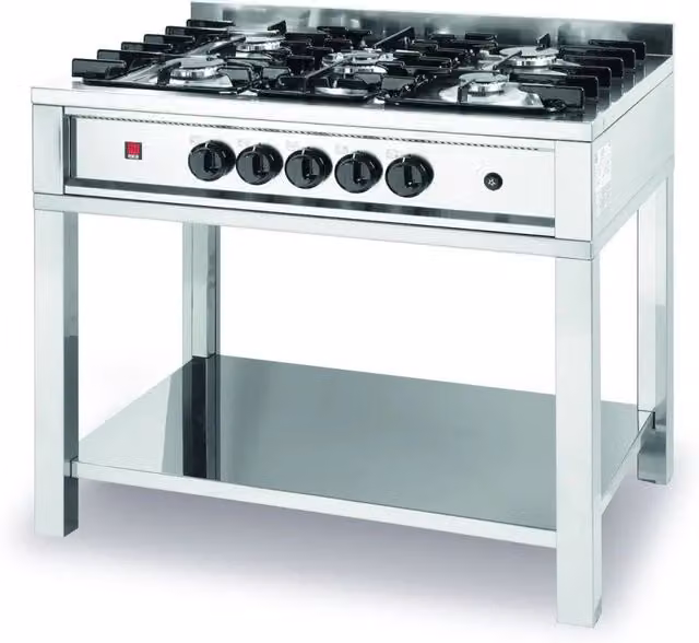 Cucina a gas Hendi Kitchen Line con 5 bruciatori, telaio aperto, in acciaio inox e ghisa, colore argento, L: 91 cm, P: 64 cm, H: 90 cm