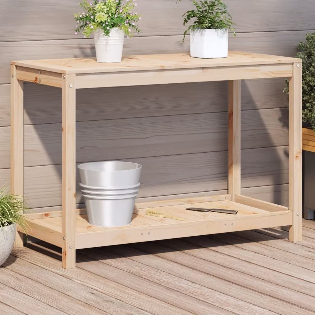 vidaXL Tavolo in legno massello di pino stile rustico per giardino e terrazzo, marrone/beige, L 108 cm x P 50 cm x H 75 cm