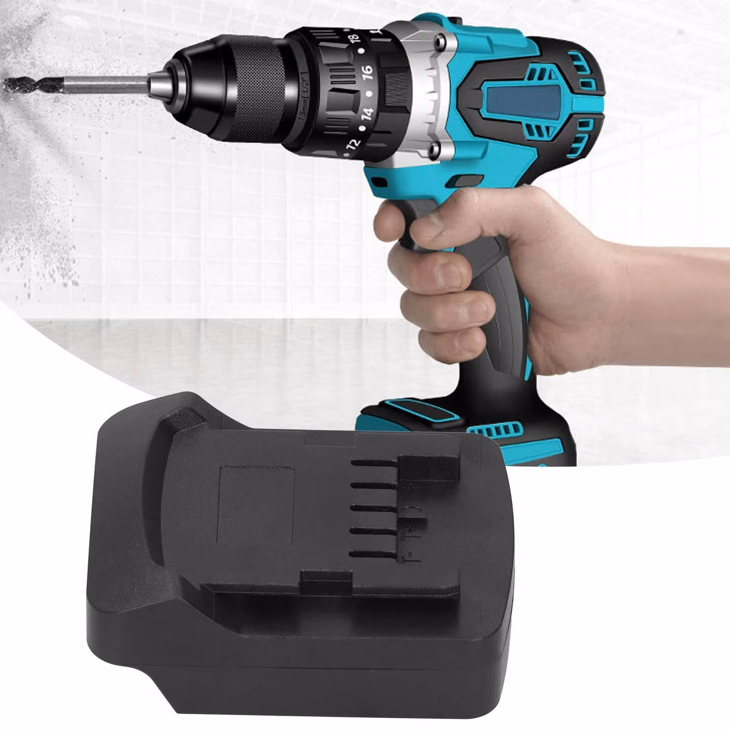 Adattatore per batterie da 18V, compatibile con Metabo/Makita, superficie liscia, colore nero