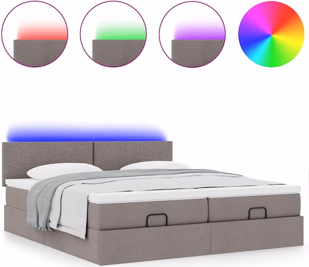 Struttura Letto Pouf con Materassi Tortora 200x200 cm Tessuto