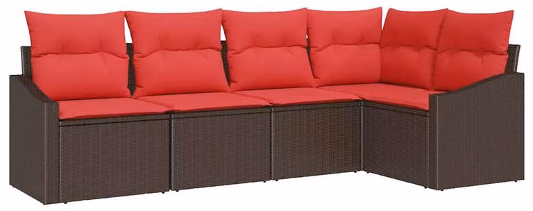 Set di divani da esterno, 5 pezzi, color marrone [materiale sintetico]: rattan sintetico