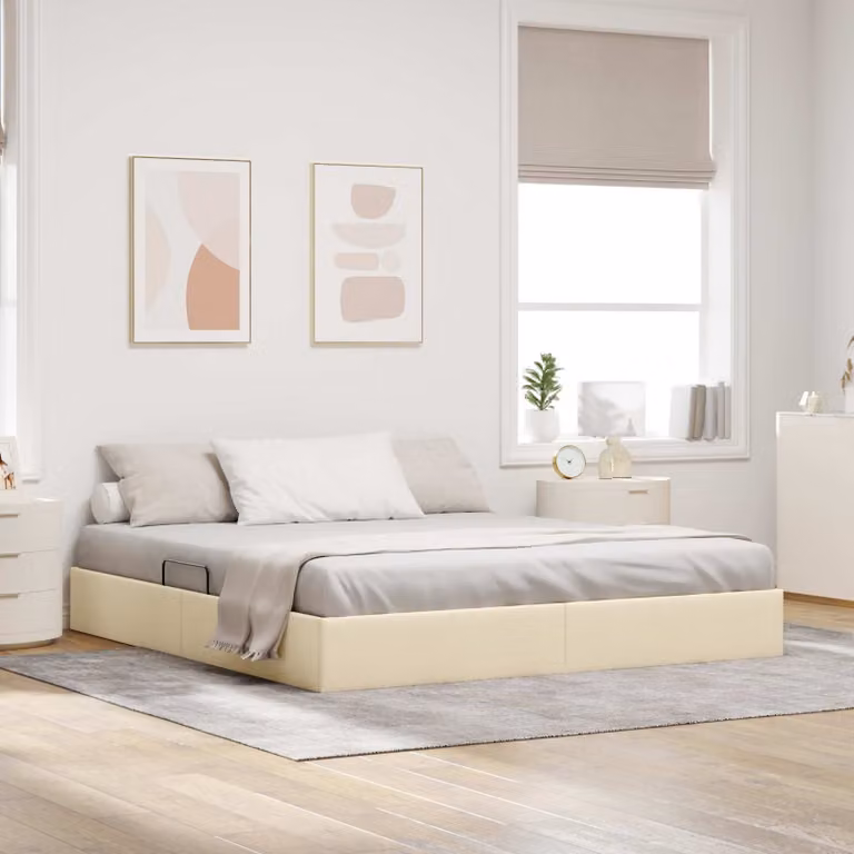 Letto ottomano con contenitore vidaXL in tessuto beige con base a sollevamento L/P: 180 x 200 cm