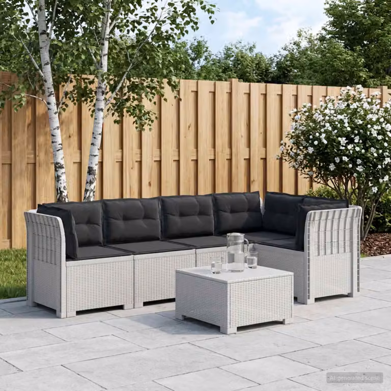 vidaXL Divano da Giardino a L con Cuscini in Stile Rattan, Bianco e Antracite