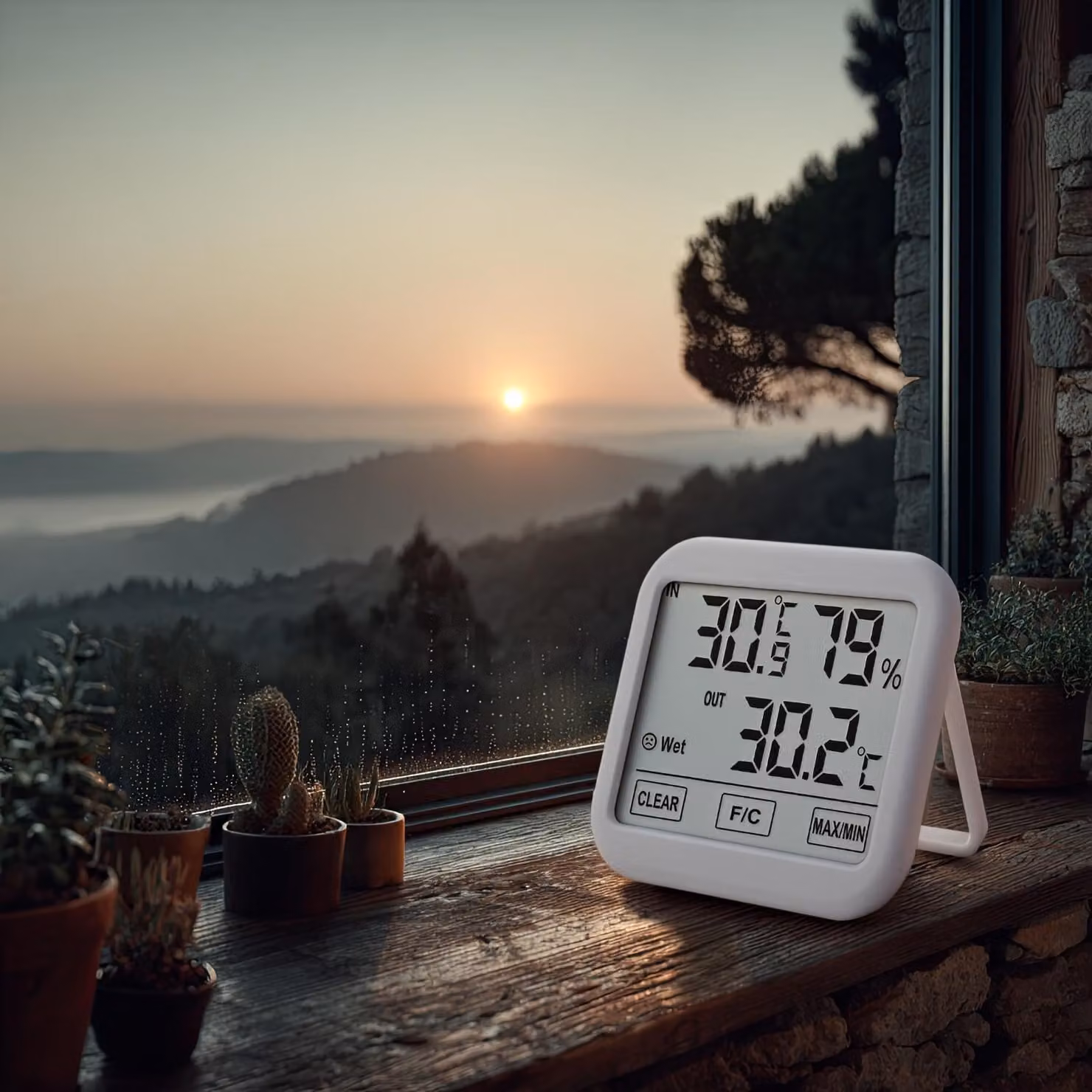 Stazione meteo con sonda esterna da 1,5 m Termometro Igrometro Lunghezza cavo 1,5 m, batteria 2xAA