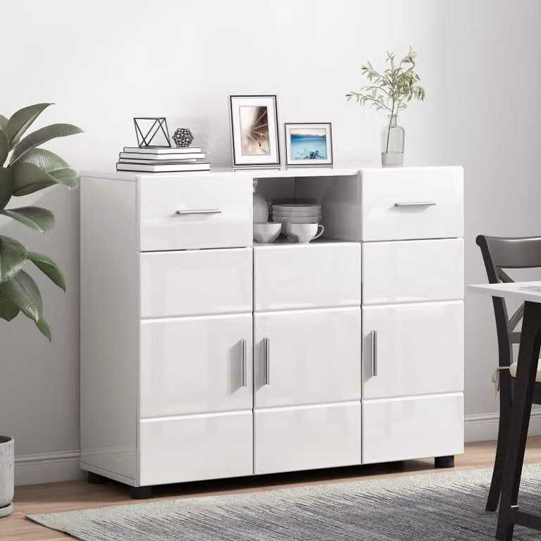 Armadio moderno vidaXL in legno bianco lucido con cassetto L: 88,5 cm, P: 30,5 cm, H: 73 cm