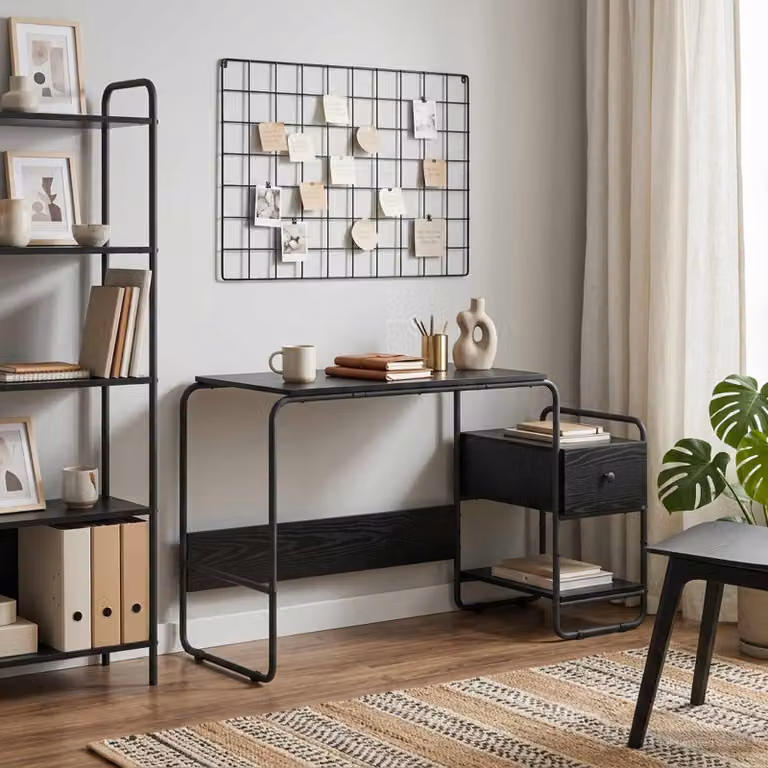 Scrivania moderna vidaXL con spazio di archiviazione, colore nero, L: 131,5 cm, P: 60,0 cm, H: 75,5 cm